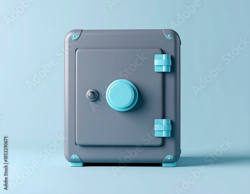 Modern 3D rendered safe in a stylish gray and turquoise design, symbolizing financial security and future savings