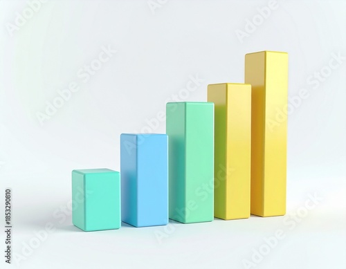 Bright 3D bar graph showcasing upward trends and successful data analysis, symbolizing progress, achievement, and business growth