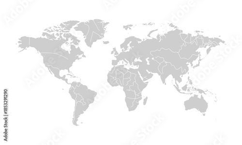 A simple gray toned world map illustration showing the continents and major landmasses