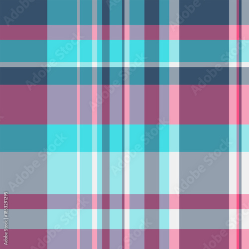 Preppy seamless vector texture, countryside tartan background check. Bandanna pattern fabric plaid textile in cyan and pastel colors.