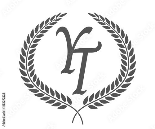 Initial letter Y and T, YT monogram logo design with laurel wreath. Luxury calligraphy font.