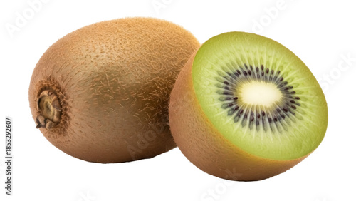 Картината върху платно Fresh kiwi fruit isolated PNG, whole and halved kiwis on transparent background,