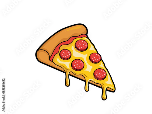 Delicious Slice of Pepperoni Pizza with Melted Cheese Dripping Down - A Vibrant Illustration