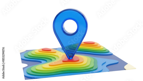 Free Download Colorful topographic map with blue location pin isolated PNG, 3D rendering of terrain elevation layers for geography and cartography - GFXLoad