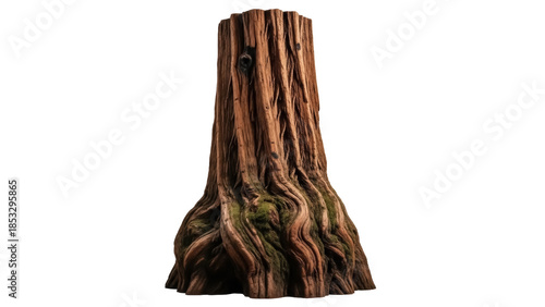 Detailed tree stump PNG isolated on transparent background, weathered wood texture for nature designs and forest themed compositions