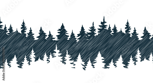 Pine forest silhouette isolated on a white background. Spruce forest silhouette
