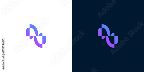 Modern abstract wave-like symbol or icon featuring a vibrant gradient of purple and blue hues, ideal for technology, digital, or data-related branding and corporate identity