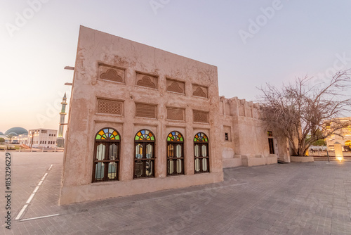 Evening view of Souq Waqif market in Doha, Qatar