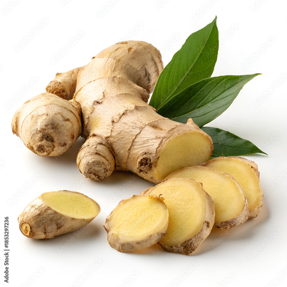 Fototapeta premium Fresh Ginger Root Isolated on White Background – 4K Ultra HD