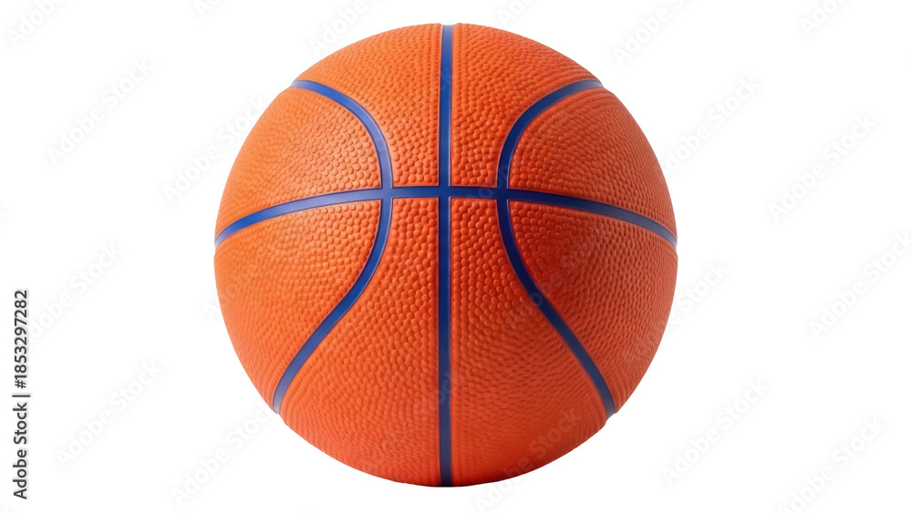 Fototapeta premium Orange basketball with blue lines isolated PNG, sports equipment for basketball games and training on transparent background