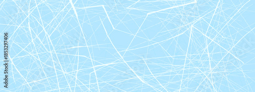 Scratched ice surface texture. Blue ice background with skate traces, cracks, scratches. Rough winter sport rink backdrop. Frozen lake or pond water wallpaper with dots, spot and lines. Eps10