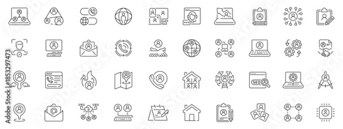 Contact icons set with editable line icons. linear, communication, phone symbols