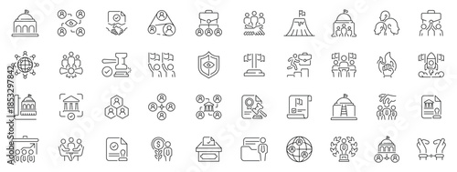 Government icons set. editable line icons with outline civic and agency symbols