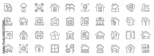 Home and real estate icons set. editable line icons, outline, vector symbols