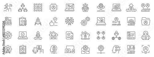 Customer management icons set. editable line icons, outline, service symbols