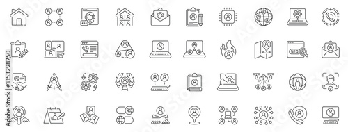 Contact icons set with editable line icons. linear, communication, phone symbols