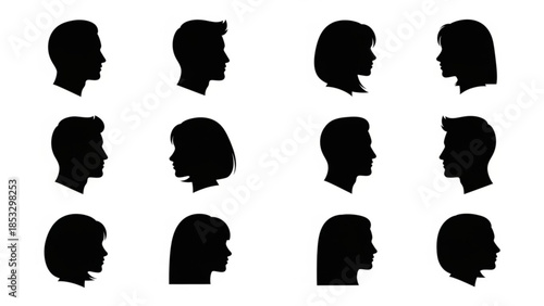 Collection of various human head silhouettes in profile