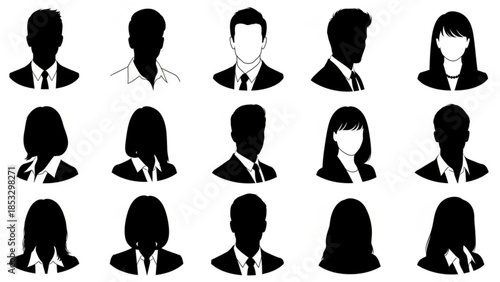 Collection of black silhouettes of business people in suits