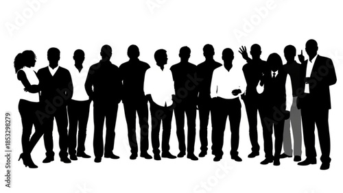 Silhouettes of diverse business people standing together in a row