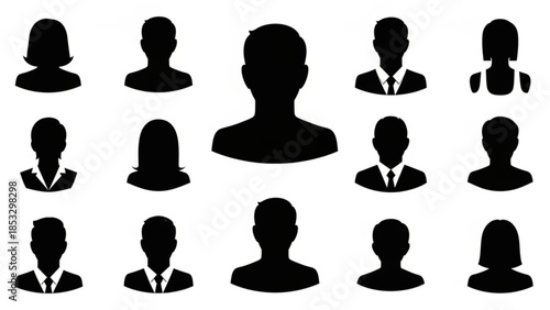 Collection of black silhouettes of business people