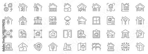 Home and real estate icons set. editable line icons, outline, vector symbols