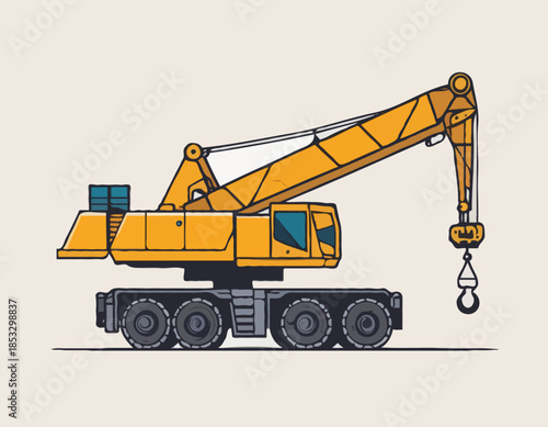 Detailed Woodcut Style Illustration of a Construction Crane on W