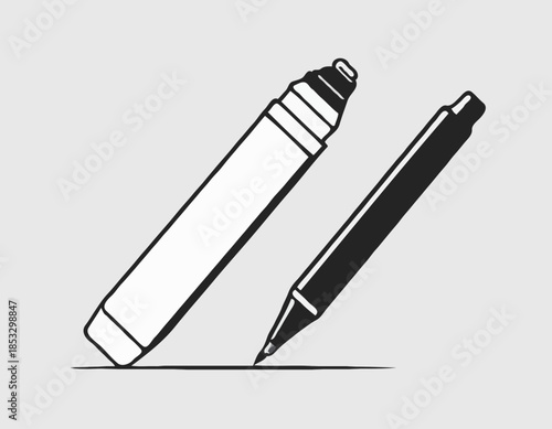 Monochrome illustration of a marker pen tool with visible ink st