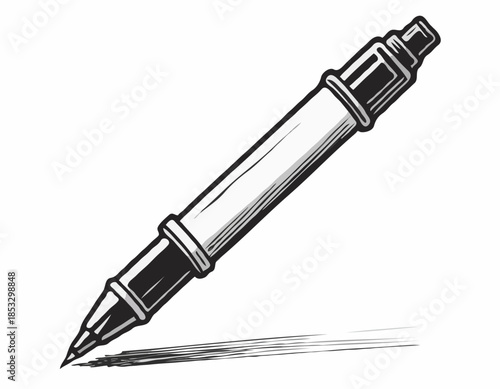 Monochrome illustration of a marker pen tool with visible ink st