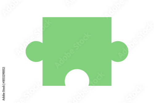 Flat green jigsaw puzzle piece silhouette. A fun hobby and toy for kids and entertainment. Engaging boardgame element for home table activities leisure, simple graphic style fun concepts.
