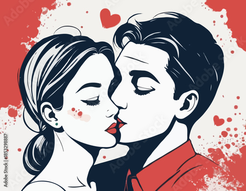 Expressive kiss mark illustration with visible ink texture and a