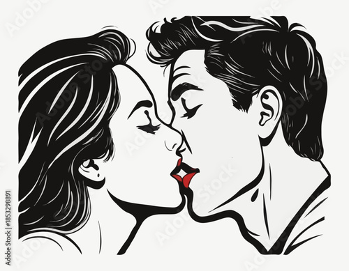Expressive kiss mark illustration with visible ink texture and a