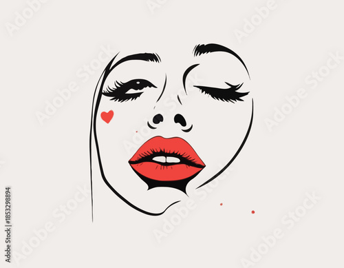 Expressive kiss mark illustration with visible ink texture and a
