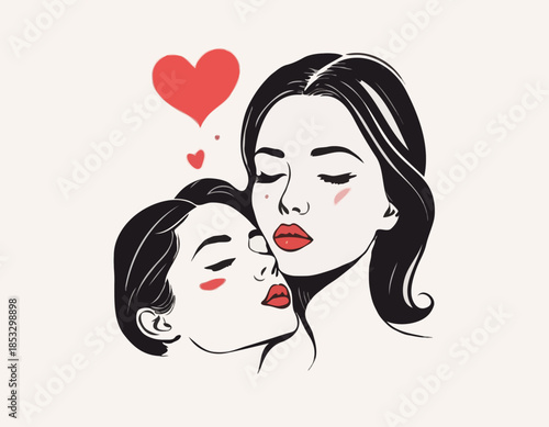 Expressive kiss mark illustration with visible ink texture and a