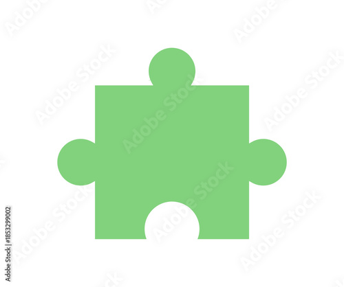 Green jigsaw puzzle piece silhouette. Flat and simple tile element for table and boardgame play. Fun engaging toy for kids children, promoting skill leisure. Perfect entertainment, childhood