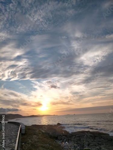 sunset colors in the Cantabrian coast in A Marina, Galicia, Spain