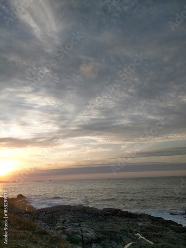 sunset colors in the Cantabrian coast in A Marina, Galicia, Spain