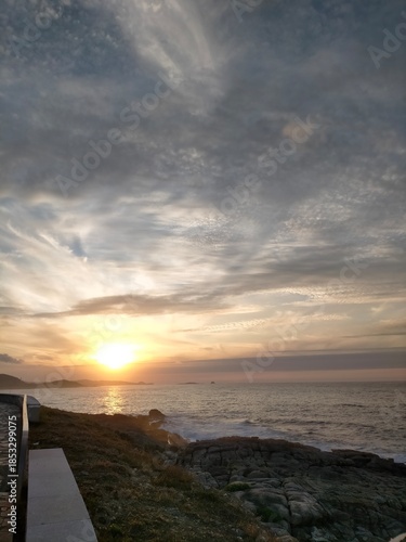sunset colors in the Cantabrian coast in A Marina, Galicia, Spain
