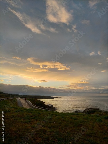 sunset colors in the Cantabrian coast in A Marina, Galicia, Spain