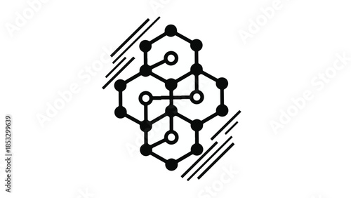 Molecular structure chemistry science illustration with hexagons and lines on white background for educational or research purposes