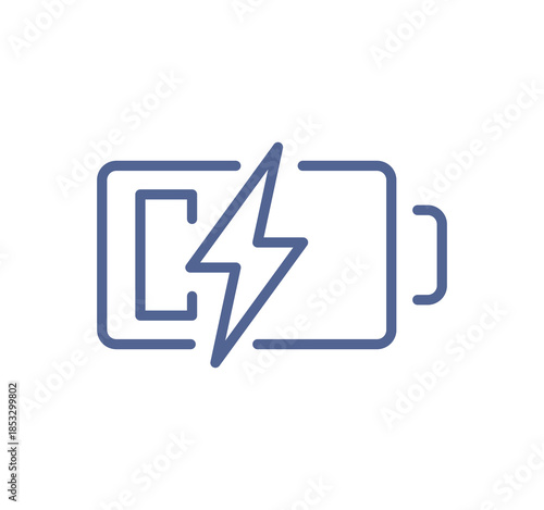 Broken battery icon with lightning symbol, power failure and energy problem indicator for low charge and electricity issues line flat vector illustration.