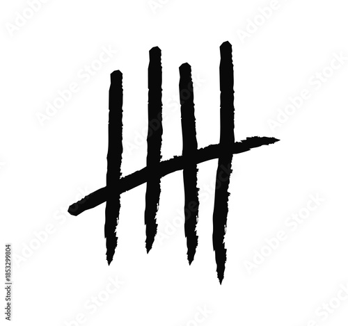 Hand drawn tally marks icon, simple counting and score tracking symbol for statistics, voting, record keeping and manual notation flat vector illustration.