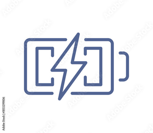 Broken battery icon with lightning symbol, power failure and energy problem indicator for low charge and electricity issues line flat vector illustration.