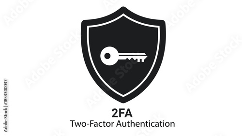 Security shield icon with a key representing two factor authentication and digital safety