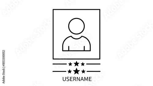 Simple profile icon design featuring a person placeholder stars and username text below