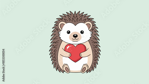 Illustration of a hedgehog holding a red heart with white dots