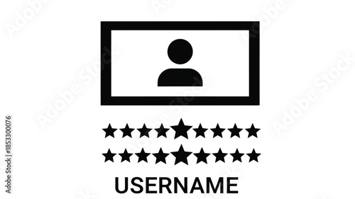 Simple profile icon with a placeholder person and star ratings displayed below username