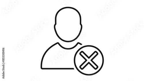 Simple line art illustration of a person icon with a cross or cancel symbol