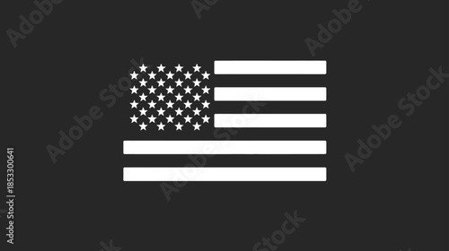 Stylized Black and White American Flag Vector Illustration. USA National Symbol Icon in Monochromatic Grayscale Design on Dark Background