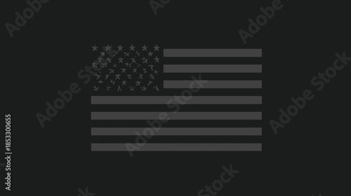 Stylized monochrome American flag illustration in dark gray tones on a black background, symbolizing patriotism and national identity.