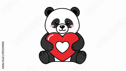 Cartoon panda holding a red heart illustration